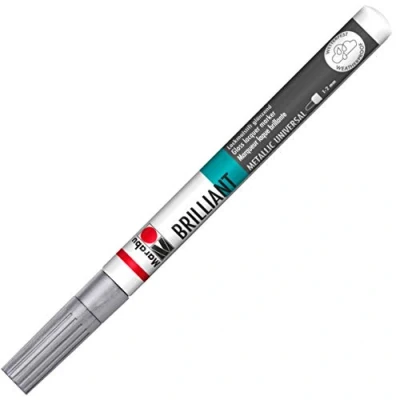 Abbildung von Marabu 01210031082 Brilliant Painter, silber 082, Strichstärke ca. 1 2 mm, Universeller Lackmalstift, glänzend, deckend, wetterfest, lichtecht, schnell trocknend, für verschiedene Oberflächen