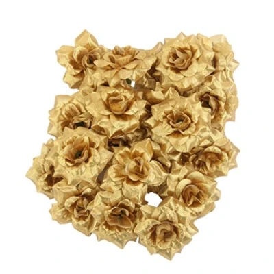Abbildung von CESUO 50 STK. Seide Rosen Kuenstliche Braut Clips Hochzeit Dekoration Blumenkoepfe (Golden)