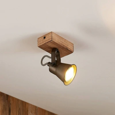Abbildung von Lindby Strahler Grandesa, Vintage, Metall, Holz, braun, Schwarz, 1 flammig, GU10, Deckenleuchte