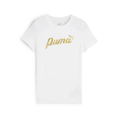 Abbildung von Puma Script Metallic TEE Unisex Tshirt print für Kinder, Größe: 164, White/black