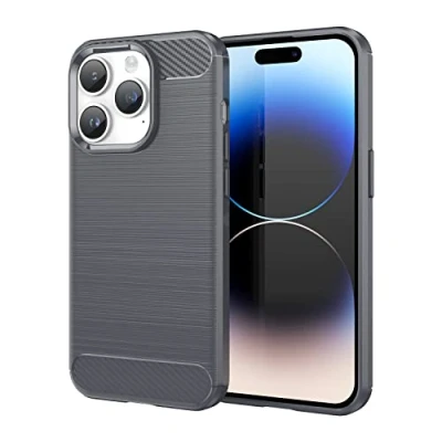 Abbildung von Cadorabo Hülle kompatibel mit Apple iPhone 14 PRO Schutzhülle TPU Silikon Case Karbon Optik Slim Kratzfest Weiche Gummi Rundumschutz für in Grau