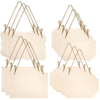 Abbildung von YiPHomn 12 Stück unlackiertes Holzschilder zum Aufhängen, Blanko Holzschild Schreiben für Heimdekoration Basteln Banner Brandmalerei Hochzeit Küche Café Bar DIY