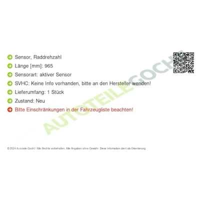 Abbildung von TRW GBS139 ABS Sensor aktiver 965 MINI: Schrägheck, Clubman, Coupe