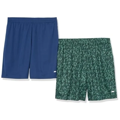 Abbildung von Amazon Essentials Herren Weit geschnittene Performance Funktionsshorts (erhältlich in Big &amp; Tall), 2er Pack, Grün Camouflagedesign/Marineblau, S