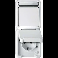 Abbildung von Schneider Electric Merten MEG3494 8029 Aufputz Schuko Steckdose Kombination mit Wechselschalter, Schutzkontaktsteckdose Klappdeckel für Feuchtraum, IP44, AQUASTAR