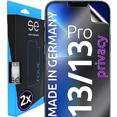 Abbildung von 2x se® 3D SCHUTZFOLIE Privacy für Apple iPhone 13 / Pro ,Blickschutz entspiegelt, 100% Fingerabdruck &amp; FaceID kompatibel, anti Fingerabdrücke, Stoß Kratzfest, hüllenfreundlich aus Deutschland