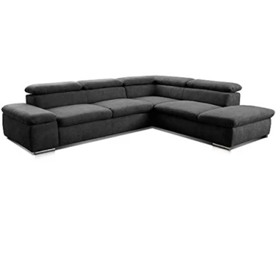 Abbildung von Cavadore Ecksofa Alkatraz / Modernes L Form Schlafsofa mit Bett, Ottomane und verstellbaren Kopfteilen Maße: 272 x 73 226 Webstoff, Schwarz