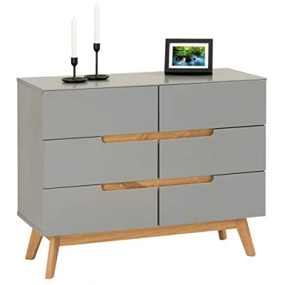 Abbildung von IDIMEX Sideboard Schubladenkommode in nordischen Design, Anrichte mit 6 Schubladen im skandinavischen Kiefer massiv, grau lackiert