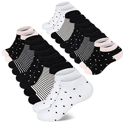 Abbildung von Mowenti Socken Damen 39 42 Sneaker Kurze Baumwollsocken Sportsocken 10 paar Streifen Punkten 8203