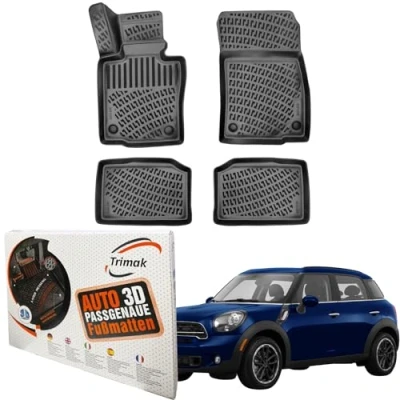 Abbildung von Trimak Passgenau 3D Fussmatten kompatibel mit Mini Countryman 1.Gen R60 2010 2016 Auto Zubehör 1. und 2. Reihe Gummimatten Autos TPE Allwetter Geruchlos rutschfest Vorne Hinten Schwartz