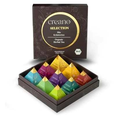 Abbildung von Creano Premium Bio Kräutertee Geschenkset „ORGANIC HERBAL TEA“ 9 Pyramiden Teebeutel in unterschiedlichen Sorten 22,5g NEUHEIT 2024*