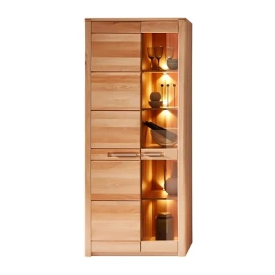 Abbildung von Lomadox Wohnzimmer Esszimmer Vitrine Vitrinenschrank Standvitrine Glasvitrine inkl. Beleuchtung, 85 cm breit, Front Kernbuche massiv