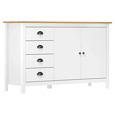 Abbildung von vidaXL Kiefernholz Massiv Sideboard mit 4 Schubladen 2 Türen Kommode Beistellschrank Anrichte Schrank Mehrzweckschrank Weiß 130x40x80cm