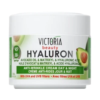 Abbildung von Victoria Beauty Anti Aging Hyaluron Creme gegen Falten und Augenringe, straffende Gesichtscreme mit Avocadoöl, Matrixyl Hyaluronsäure für Frauen Männer ab 30 (1 x 50 ml)