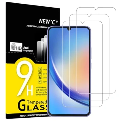 Abbildung von NEW&#039;C 3 Stück, Panzer Schutz Glas für Samsung Galaxy A34 5G, Frei von Kratzern, 9H Härte, HD Displayschutzfolie, 0.33mm Ultra klar, Ultrabeständig