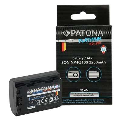 Abbildung von Patona Akku für die Sony Alpha 7 III 7R 6600 9 und 9R Kamera NP FZ100 2250 mAh, mit USB C Ladebuchse (Kabel inkl)