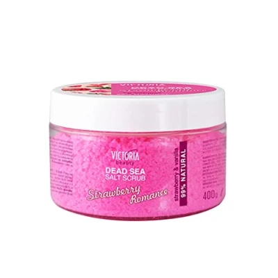 Abbildung von Victoria Beauty Totes Meer Körperpeeling, Salz Peeling für Gesicht und Körper, Dead Sea Exfoliating Body Salt Scrub, natürliche Rezeptur duftet nach Erdbeeren Vanille (1 x 400g)