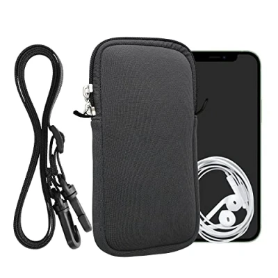 Abbildung von kwmobile Handytasche für Smartphones XL 6,7/6,8&quot; Neopren Handy Hülle Grau mit Kordel Tasche Handykette 17,2 x 8,4 cm Innenmaße