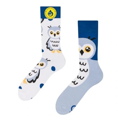 Abbildung von Dedoles Socken Unisex Damen Herren &amp; Kinder Baumwolle viele lustige Designs 1 Paar Geschenk links rechts verschieden, Farbe Blau, Motiv Schneeeule Wärmesocken, Gr. 35 38