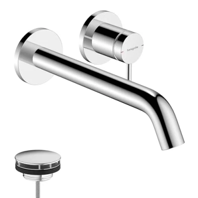Abbildung von hansgrohe Tecturis S Waschtischarmatur Unterputz für Wandmontage, Wasserhahn Bad mit Auslauf Länge 22,5cm, Mischbatterie Waschbecken wassersparend (EcoSmart+), Chrom