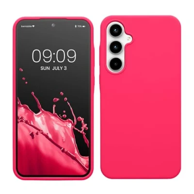 Abbildung von kwmobile Hülle kompatibel mit Samsung Galaxy A35 Silikon Handy Case Handyhülle weiche Oberfläche kabelloses Laden Neon Pink