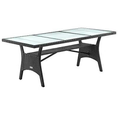Abbildung von Casaria® Polyrattan Gartentisch 190x90x74cm mit Ablage Glas Tischplatte Höhenverstellbar Wetterfest Garten Terrasse Tisch Esstisch Gartenmöbel Schwarz