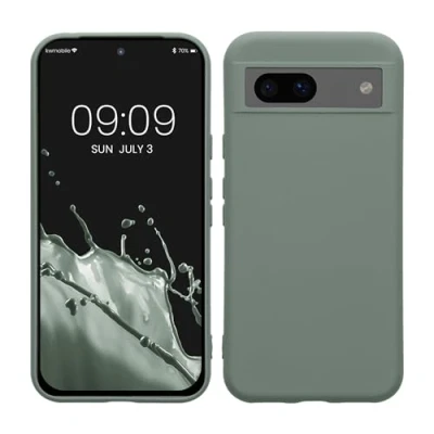 Abbildung von kwmobile Hülle kompatibel mit Google Pixel 8a gummierte TPU Silikon Handyhülle Schutzhülle für kabelloses Laden Case in Graugrün