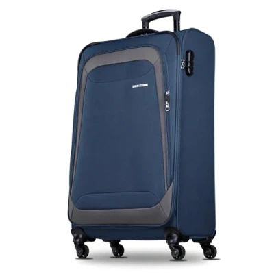 Abbildung von NOWI Korfu 360 Drehbarer Koffer Arretierbares Gestänge, 2 Vortaschen, Zahlenschloss, Geschäumte Front, 4 Rollen (blau, XL)