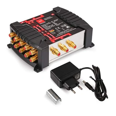 Abbildung von RED OPTICUM OMS 9 6 PRO TR Teilnehmer Sat Verteiler 2 Satelliten an bis zu mit vergoldeten Kontakten 3D UHD 4K Ready Multiswitch Quattro LNB geeignet