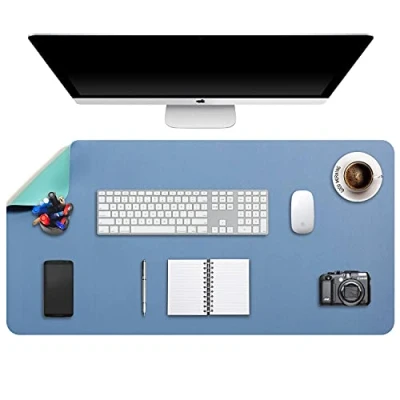 Abbildung von DOBAOJIA Mausepad XXL, Große Mausmat, Laptop Schreibtischmatte, Schreibtischunterlage, Büro Schreibtisch Pad, Schreibblock, Doppelseitige Verwendung PU Leder Wasserdicht, 90 x 43cm Stahlblau/Grün