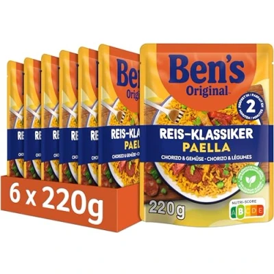 Abbildung von BEN’S ORIGINAL Express Paella Fertiggerichte Chorizo &amp; Gemüse, schnell und einfach fertig in nur 2 Minuten, 6 Packungen (6 x 220g)