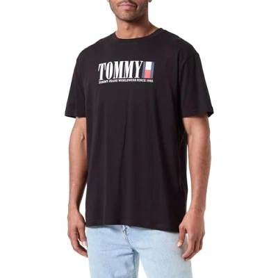 Abbildung von Tommy Jeans FLAG Tshirt print, Herren, Größe: 44, Black