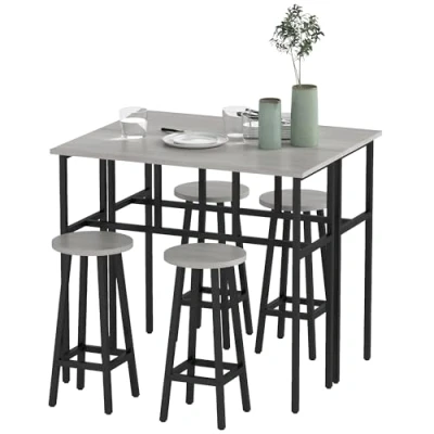 Abbildung von HOMCOM Bargruppe Bartisch Set im Industriedesign, (Set, 6 tlg), teilig Essgruppe 2 mit 4 Stühlen Grau, Schwarz
