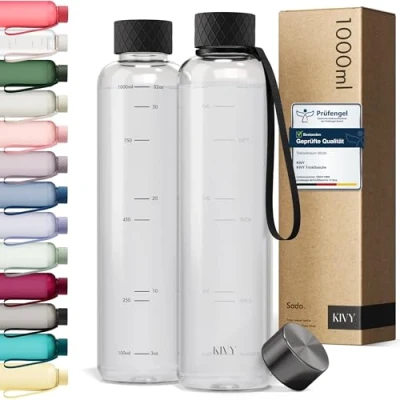 Abbildung von KIVY Trinkflasche 1l Kohlensäure geeignet, Auslaufsicher, Bruchsicher, Federleicht Gym Flasche Sporttrinkflasche Fitness Schwarz Sportflasche 1 Liter, BPA Frei