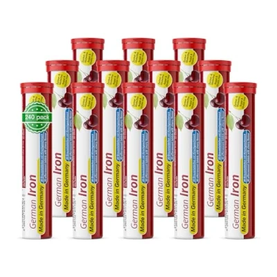 Abbildung von Eisen Brausetabletten 12x20 Stk. Kirsch Geschmack 14 mg Zuckerfrei T&amp;D Pharma German Iron Made in Germany