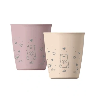 Abbildung von nip Becher Nachhaltiger und bruchfester Trinkbecher mit abgerundeter Trinkkante für Babys ab 12 Monaten. Ergonomischer Kinderbecher aus über 90% nachwachsenden Rohstoffen 2 St., Rosa