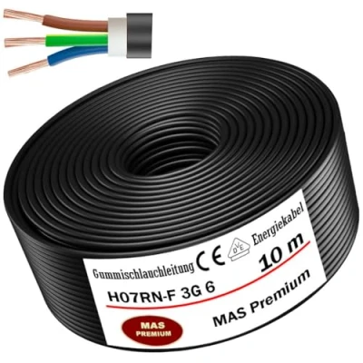 Abbildung von MAS Premium 5 100m Gummischlauchleitung Energiekabel Baustellenkabel H07RN F 3G 1, 1,5, 2,5, 4, 6, 10 oder 3x 1,5 Flexibel Leitung für schweren Geräten (H07RN 3G6 mm², 10m)