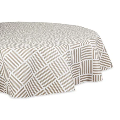 Abbildung von DII Vinyl Tischdecke für drinnen und draußen, Gittermuster, Flanell Rückseite, rund, 178 cm, Stein