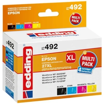 Abbildung von edding Druckerpatronen EDD 492 schwarz, cyan, magenta, gelb kompatibel zu EPSON 27XL / T2711XL/12XL/13XL/14XL, 4er Set