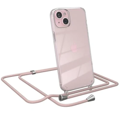 Abbildung von EAZY CASE Handykette kompatibel mit iPhone 15 Plus Handyhülle Umhängeband, Handykordel Schutzhülle, Silikonhülle, Hülle Band, Stylische Kette für Smartphone, Rosé Gold