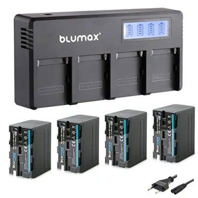 Abbildung von Blumax 4X Akku NP F970 / F750 7850mAh LG Zellen + LCD 4 Kanal Schnell Ladegerät kompatibel mit Sony F990 F960 für Blitzgeräte Videoleuchten Fieldmonitore
