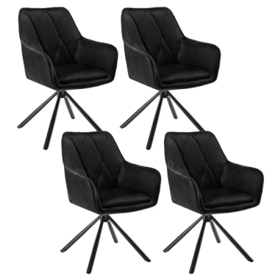 Abbildung von Lestarain Esszimmerstühle drehbar 4er Set, Drehstuhl, Stühle Esszimmer, Küchenstuhl mit Armlehnen Rückenlehne, Sessel, Polsterstuhl, Metallbeine, Samt, Kunstleder, Schwarz, LCNI124002 4