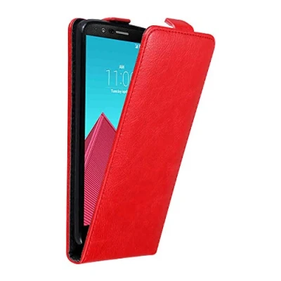 Abbildung von Cadorabo Hülle kompatibel mit LG G4 / Plus Flip Design aus Premium Kunst Leder Klappbare Stoßfeste Magnetische Cover für Tasche in Rot