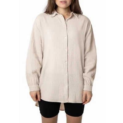 Abbildung von Sublevel Lange Hemdbluse, Damen, Größe: M/L, Light beige