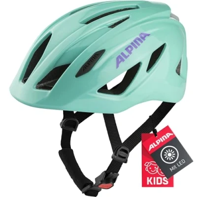 Abbildung von ALPINA PICO FLASH Beleuchteter, Leichter &amp; Bruchfester Fahrradhelm Mit Fliegennetz Für Kinder, turqouise gloss, 50 55 cm