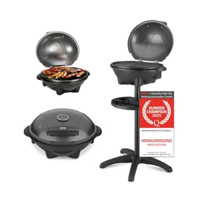 Abbildung von TZS FIRST AUSTRIA Elektrogrill 2in1 Elektrogrill, Tischgrill, stabiler Grill mit Standfuß für Balkon, 2400 W, Watt Standgrill Deckel inkl. Temperaturanzeige