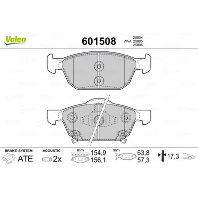 Abbildung von VALEO 601508 Bremsbelagsatz Vorderachse inkl. Verschleißwarnkontakt mit Anti Quietsch Blech HONDA: CIVIC 9, 10 Schragheck, 9 Tourer