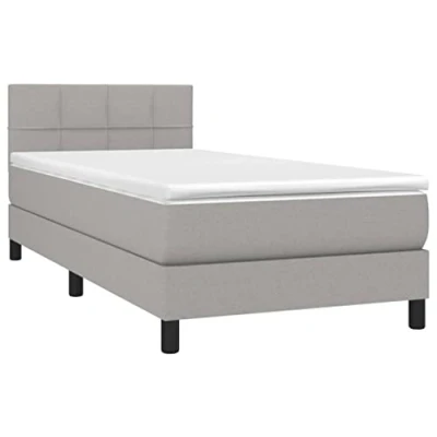 Abbildung von vidaXL Boxspringbett mit Matratze LED Bettgestell Einzelbett Polsterbett Bett Hotelbett Lattenrost Bettrahmen Schlafzimmerbett Hellgrau 90x200cm Stoff