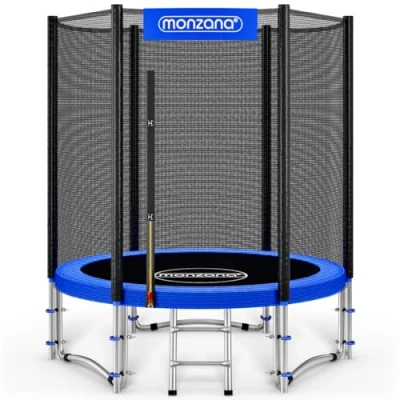 Abbildung von Monzana® Trampolin Ø 183 cm TÜV Süd GS Zertifiziert Komplettset inkl. Sicherheitsnetz, Leiter, Randabdeckung &amp; Zubehör Kindertrampolin Gartentrampolin