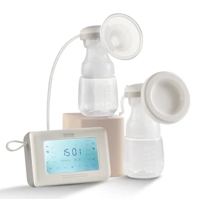 Abbildung von VEVOR Elektrische Doppelmilchpumpe 9,45W Brustpumpe 180ml PP Milchflasche Milchpumpe 300±20mmHg Stillpumpe mit 4Modi und 9/15 Stufen ≤50dB Ultra leise Sorgenfreies Abpumpen Muttermilch unterwegs